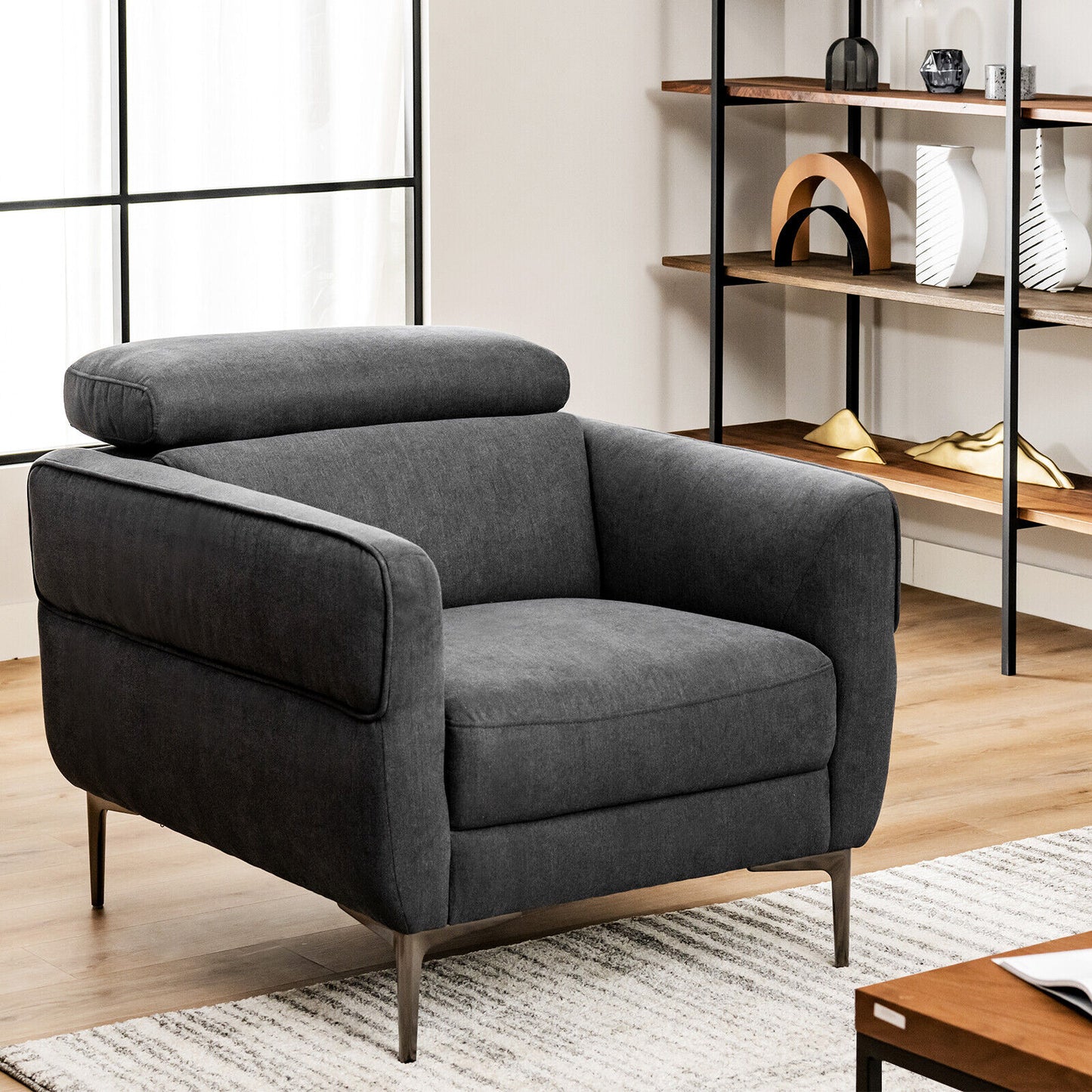 Upholstered Accent Chair with Adjustable Headrest