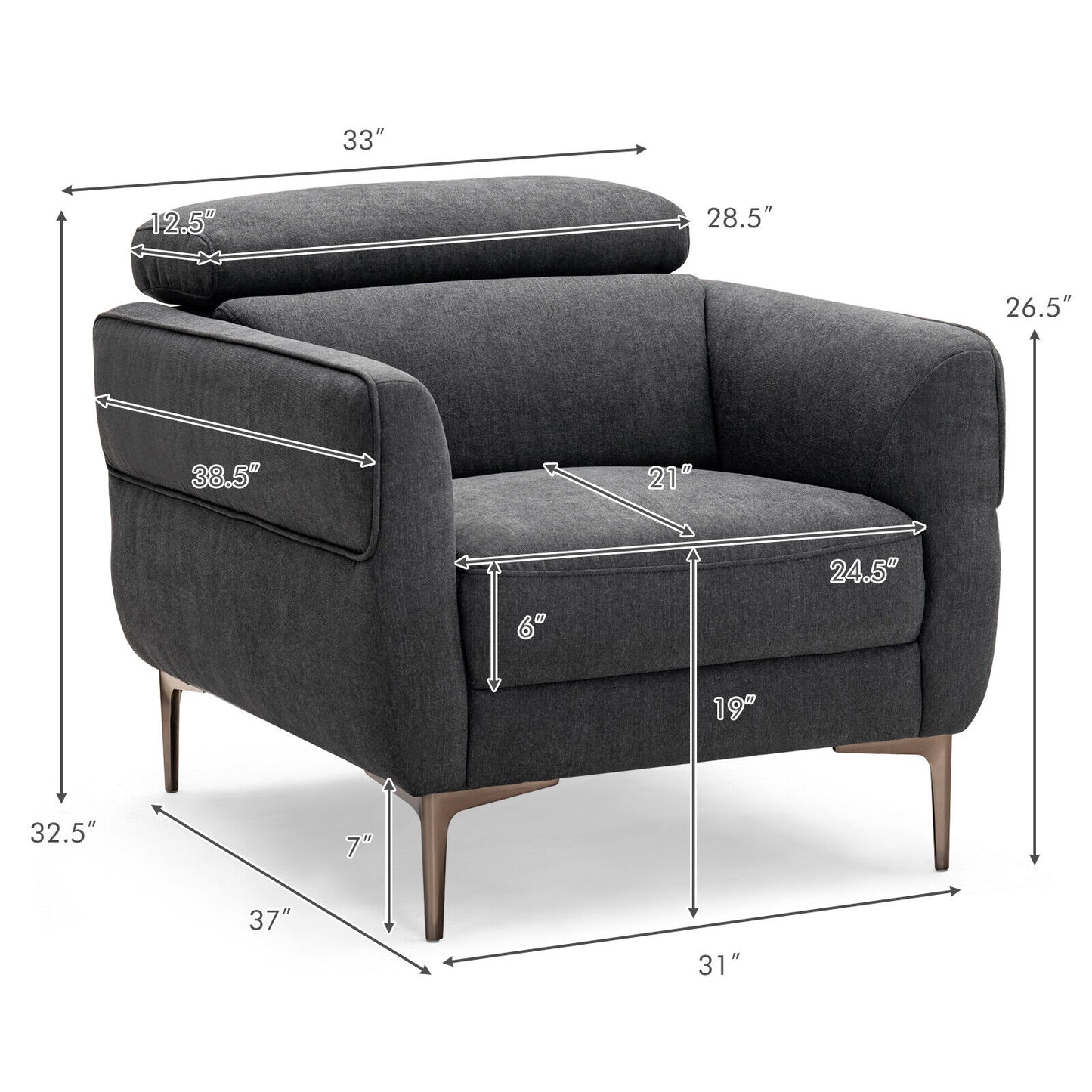Upholstered Accent Chair with Adjustable Headrest