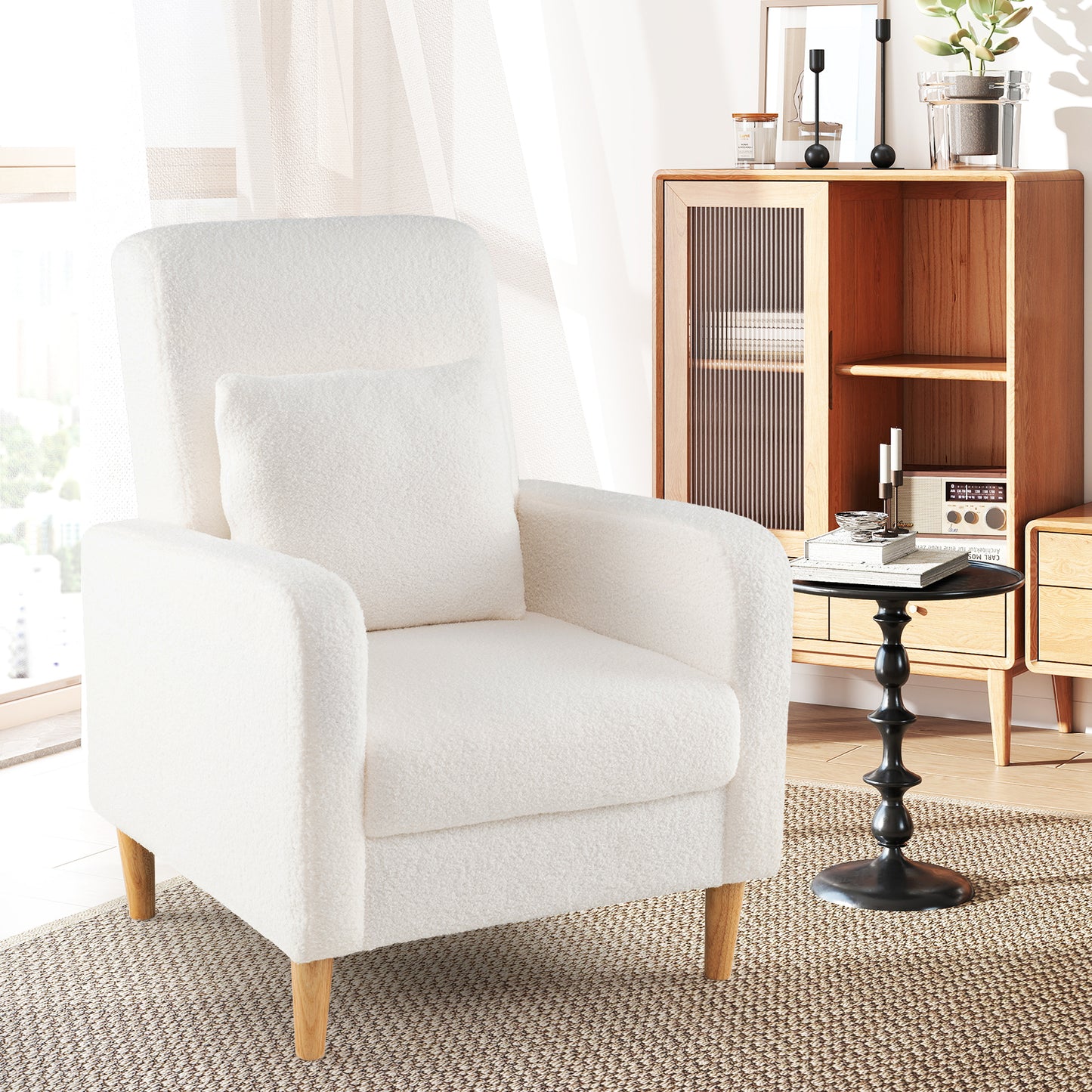 Upholstered Accent Chair with Lumbar Pillow and Teddy Fleece