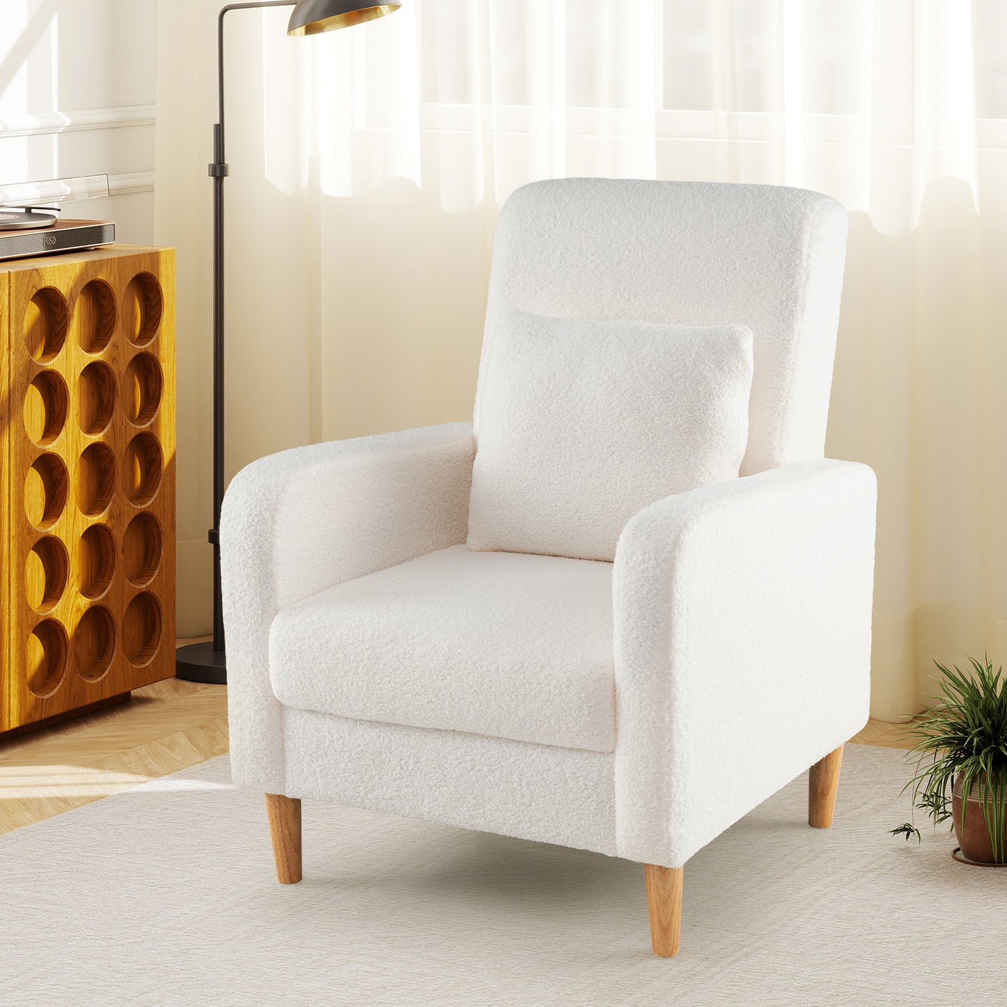 Upholstered Accent Chair with Lumbar Pillow and Teddy Fleece