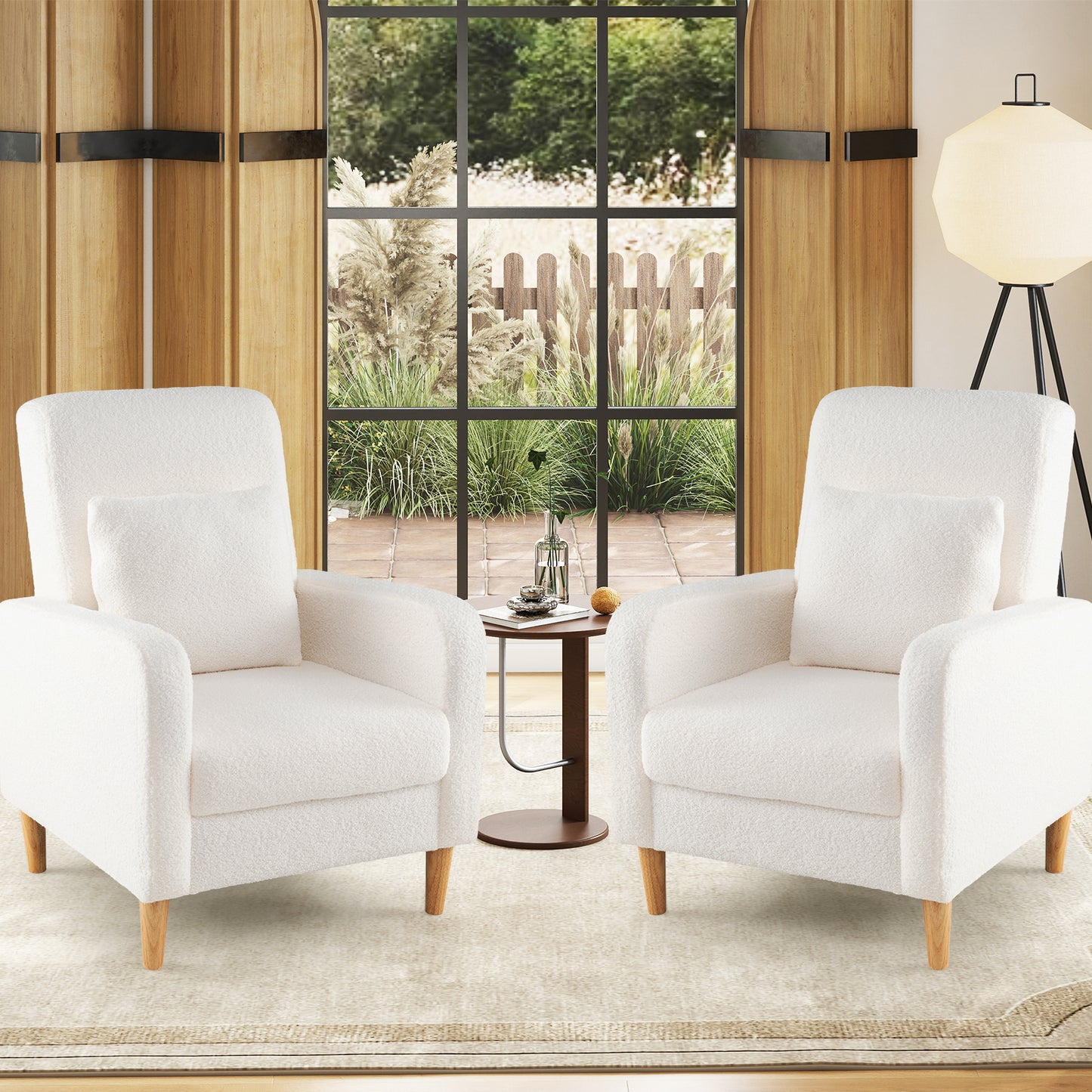 Upholstered Accent Chair with Lumbar Pillow and Teddy Fleece