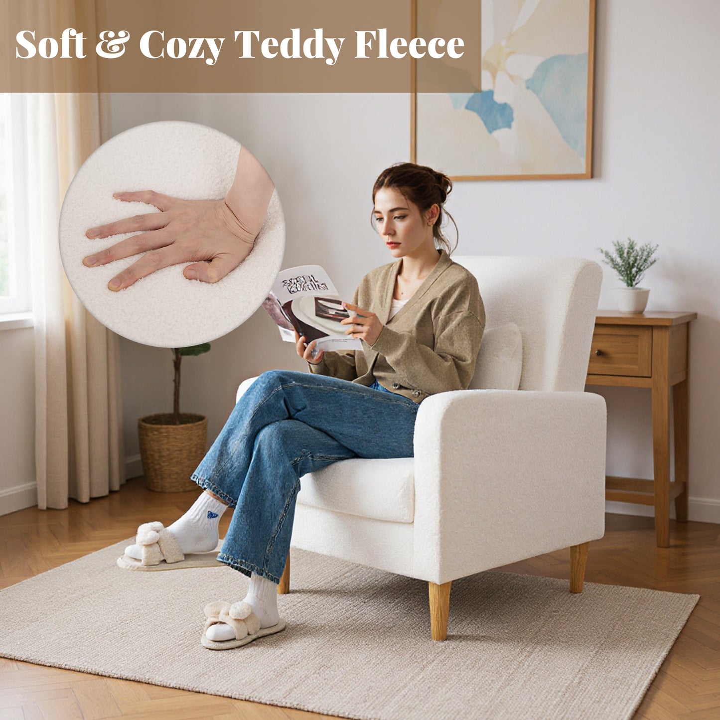 Upholstered Accent Chair with Lumbar Pillow and Teddy Fleece