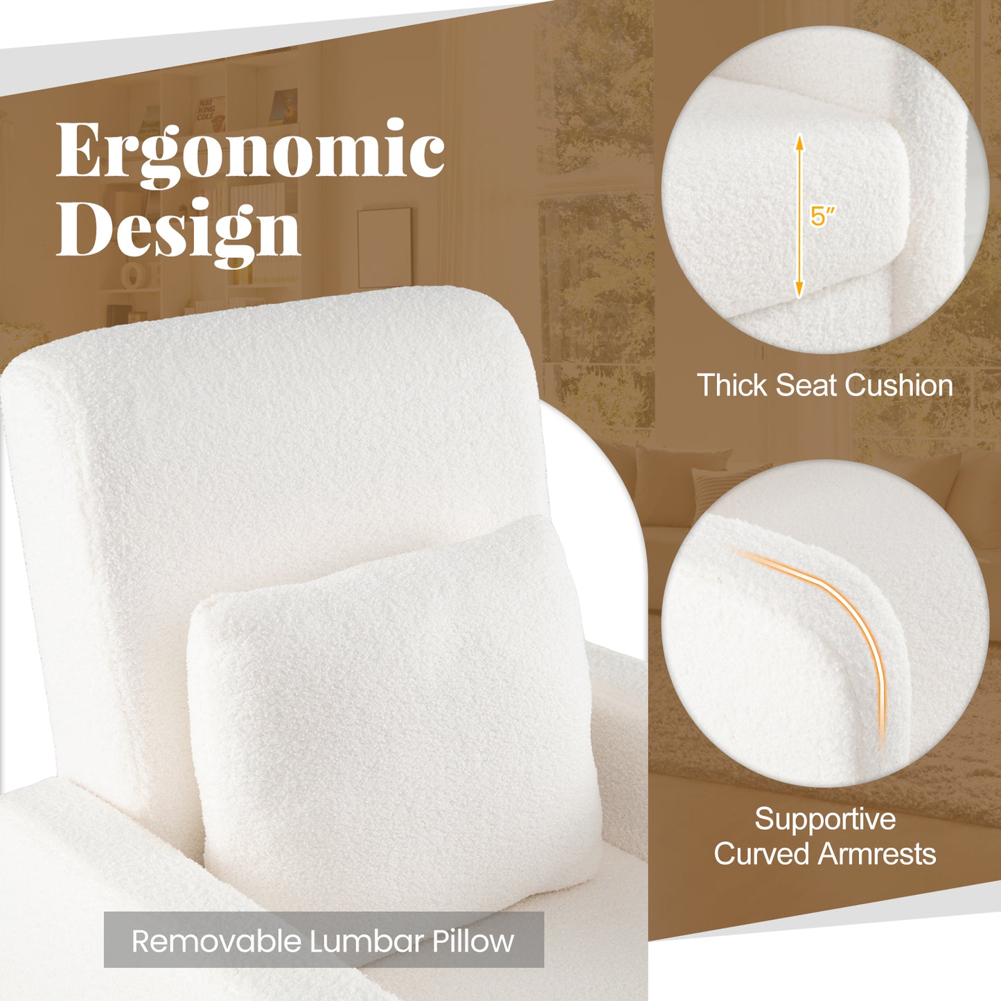 Upholstered Accent Chair with Lumbar Pillow and Teddy Fleece