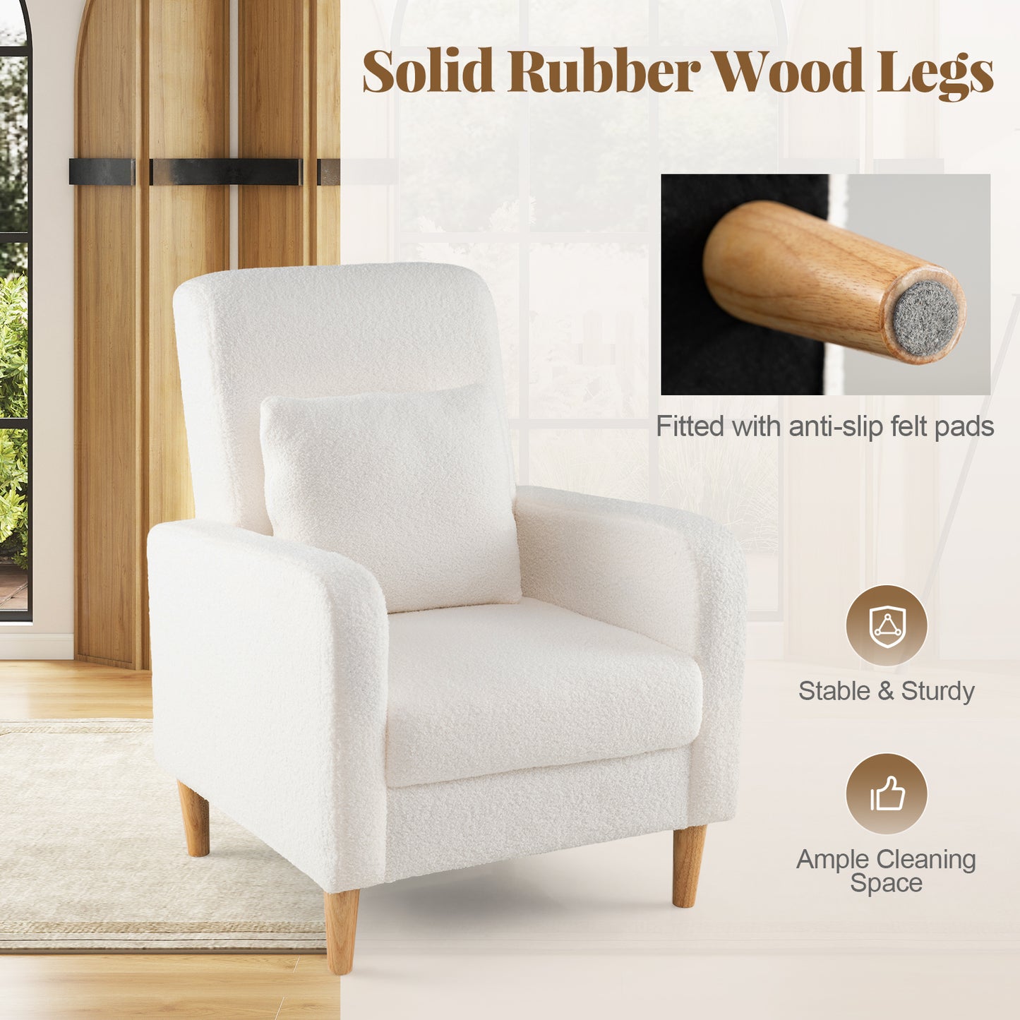 Upholstered Accent Chair with Lumbar Pillow and Teddy Fleece