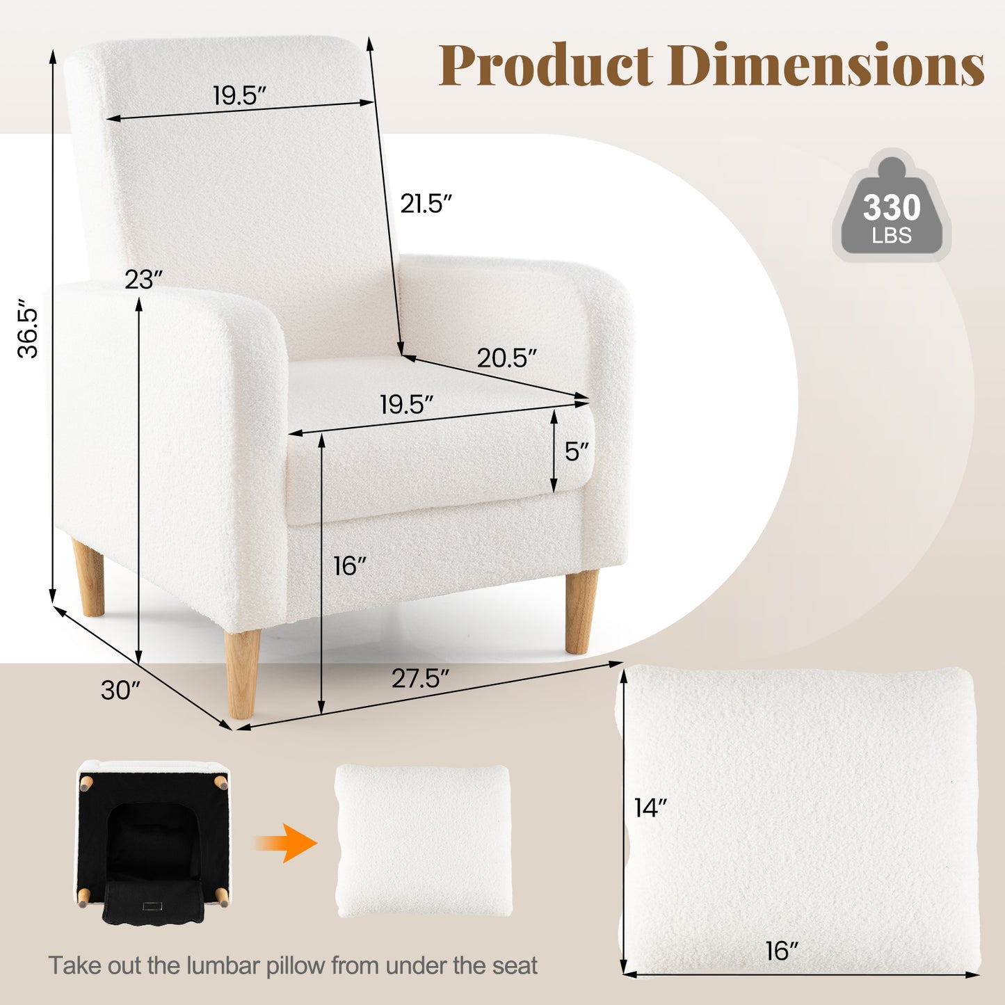 Upholstered Accent Chair with Lumbar Pillow and Teddy Fleece