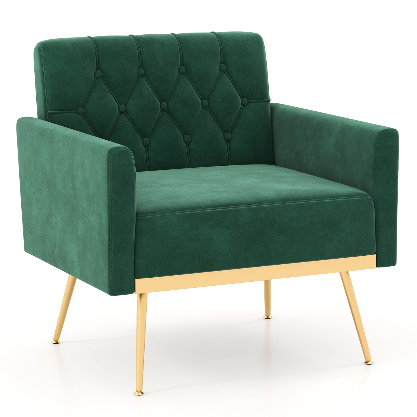 Velvet Accent Chair with Button Tufted Back & Gold Legs