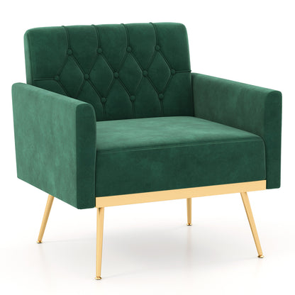 Velvet Accent Chair with Button Tufted Back & Gold Legs