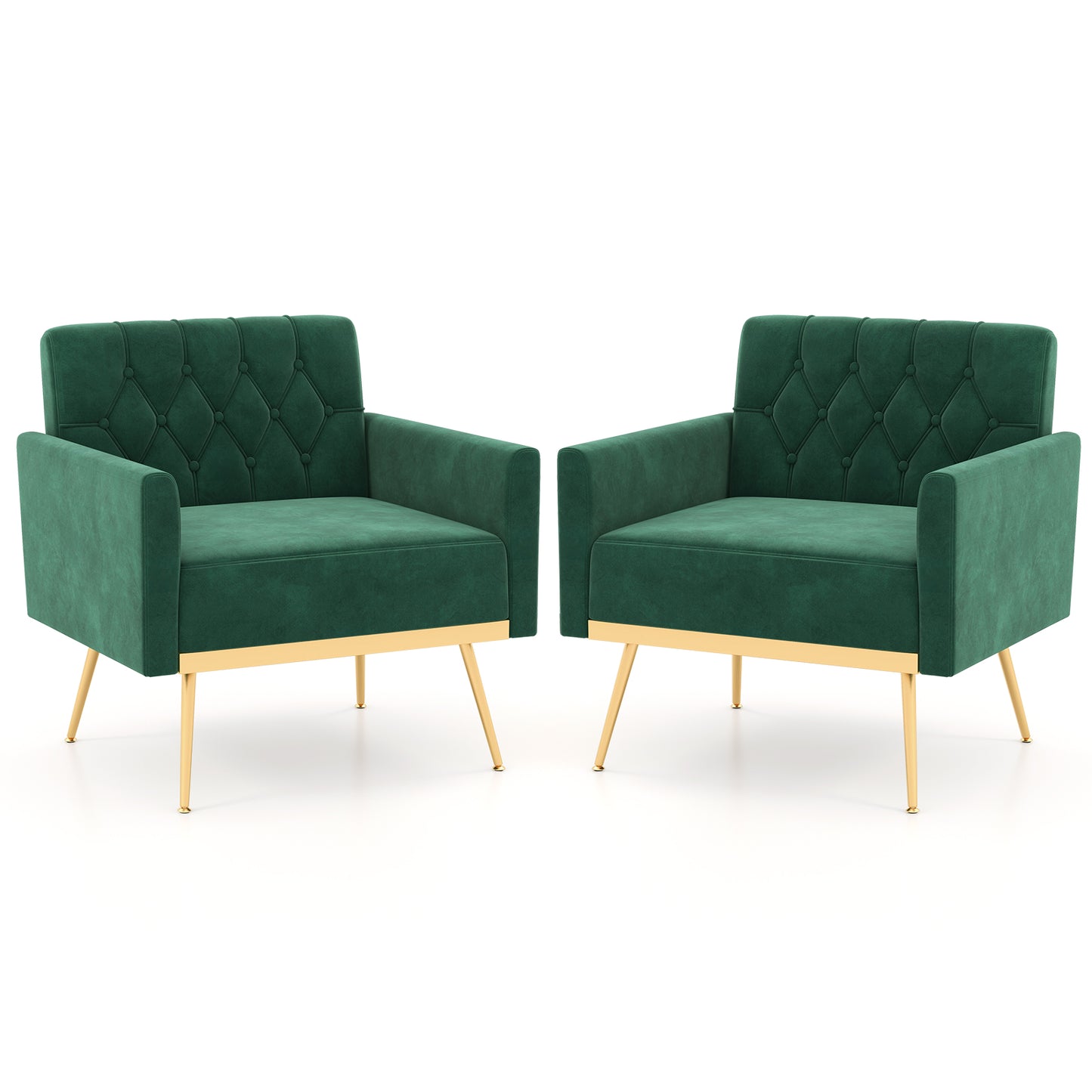 Velvet Accent Chair with Button Tufted Back & Gold Legs