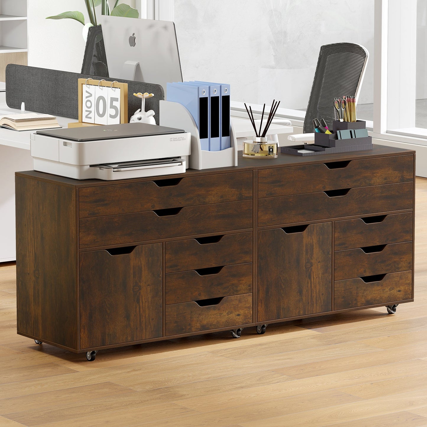 Modern Vertical 5-Drawer Mobile Chest with Door 5 Casters