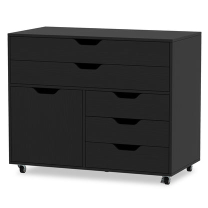 Modern Vertical 5-Drawer Mobile Chest with Door 5 Casters