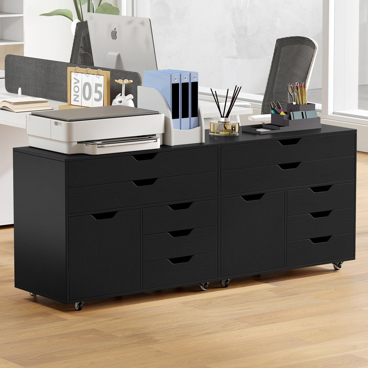 Modern Vertical 5-Drawer Mobile Chest with Door 5 Casters