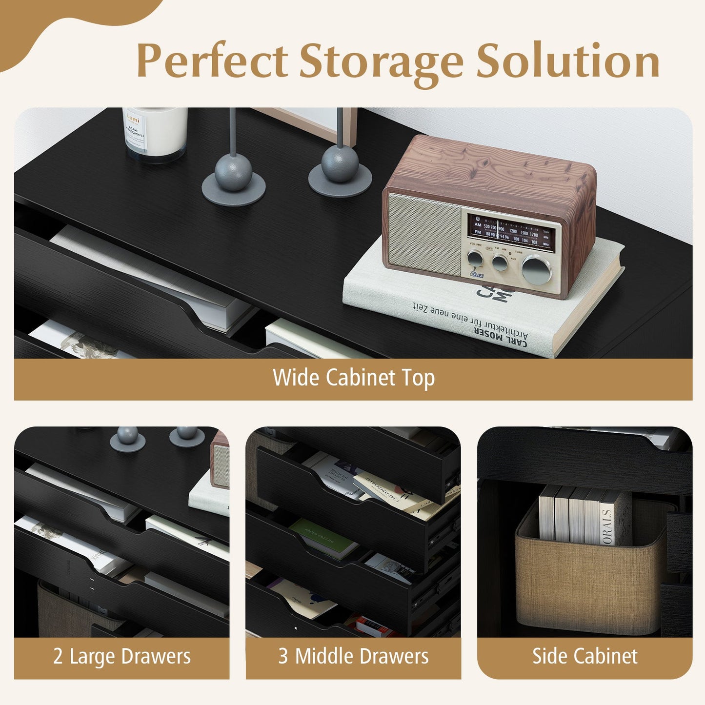 Modern Vertical 5-Drawer Mobile Chest with Door 5 Casters