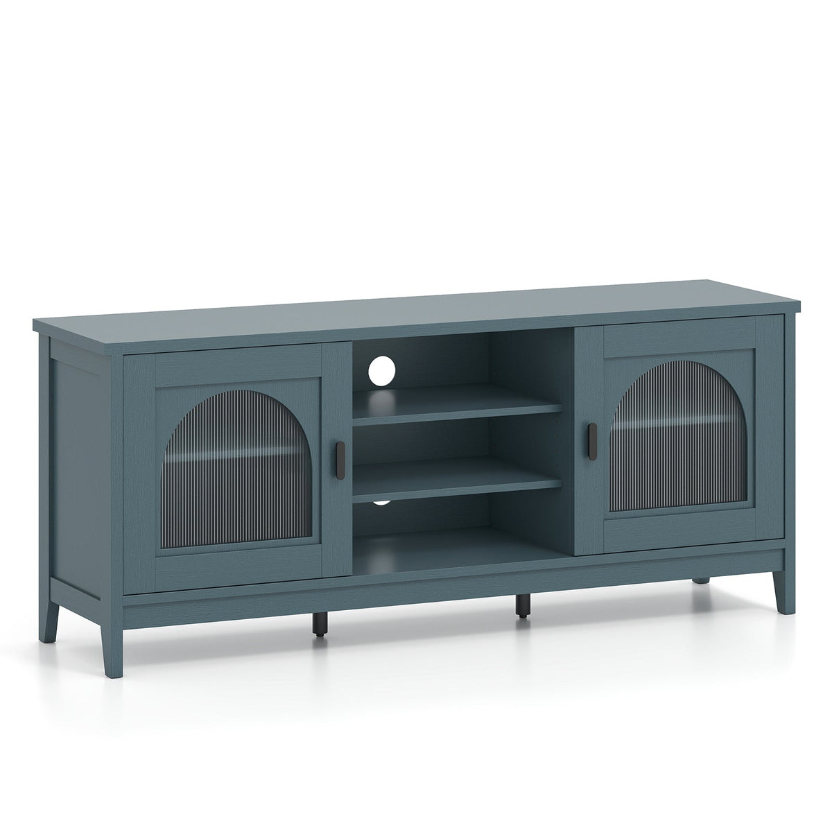 Modern Vintage TV Cabinet with Adjustable Shelves and 2 Cable Holes for TVs up to 65 Inches