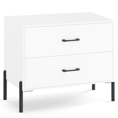 Modern Wooden 2-Drawer Nightstand with Metal Legs and Handles-White