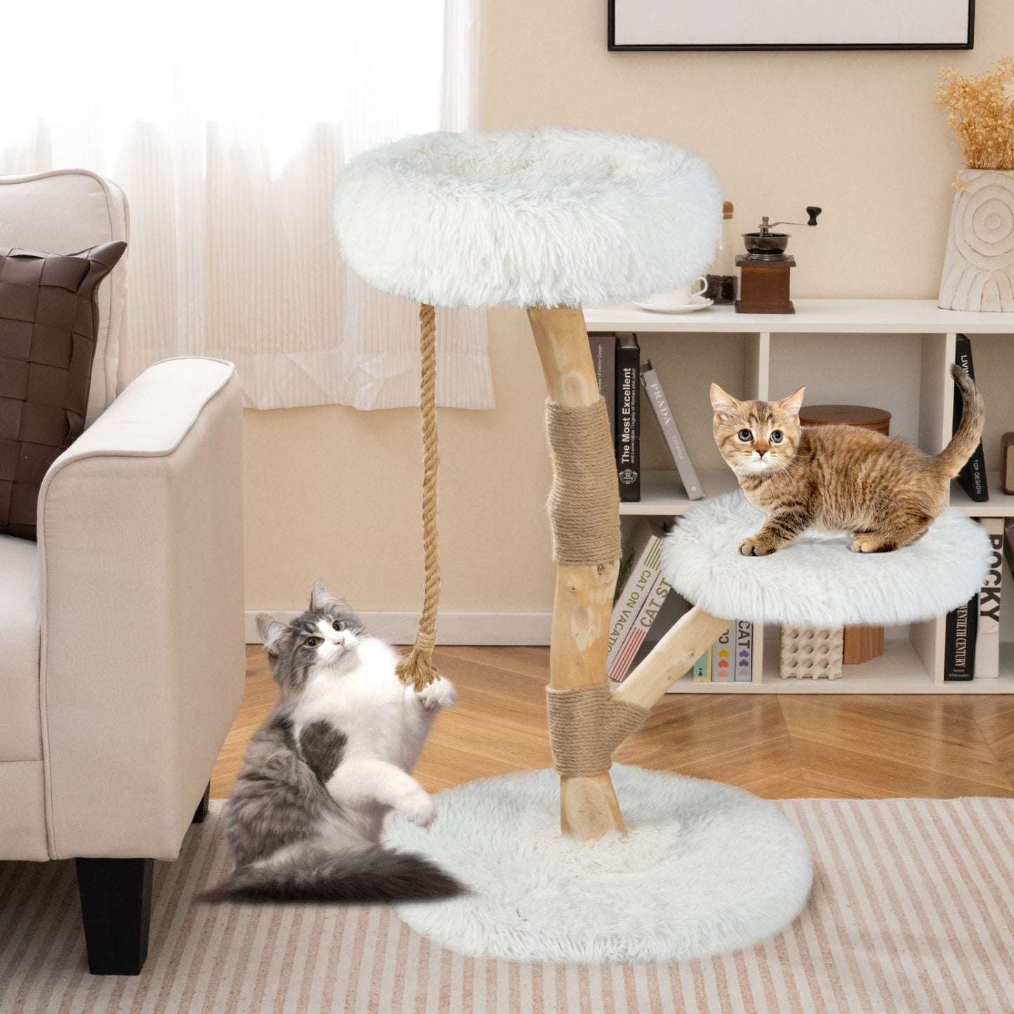 Wooden Cat Tree Tower with Perch and Scratching Posts