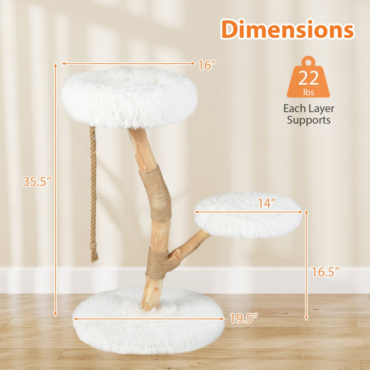 Wooden Cat Tree Tower with Perch and Scratching Posts