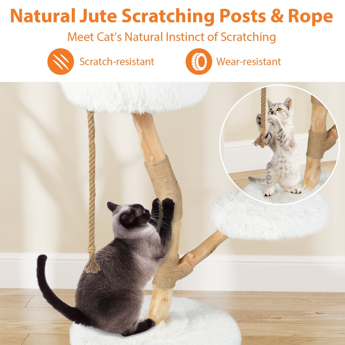 Wooden Cat Tree Tower with Perch and Scratching Posts