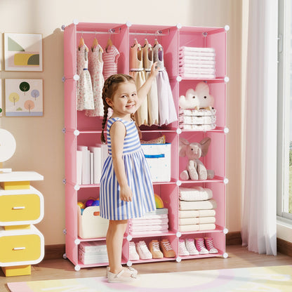 13-Cube Modular Kids Wardrobe with Hanging Rod and Shelves