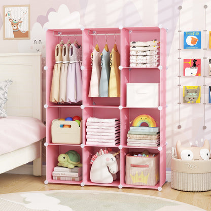 Modular Kids Wardrobe with 10 Cubes & Hanging Rod