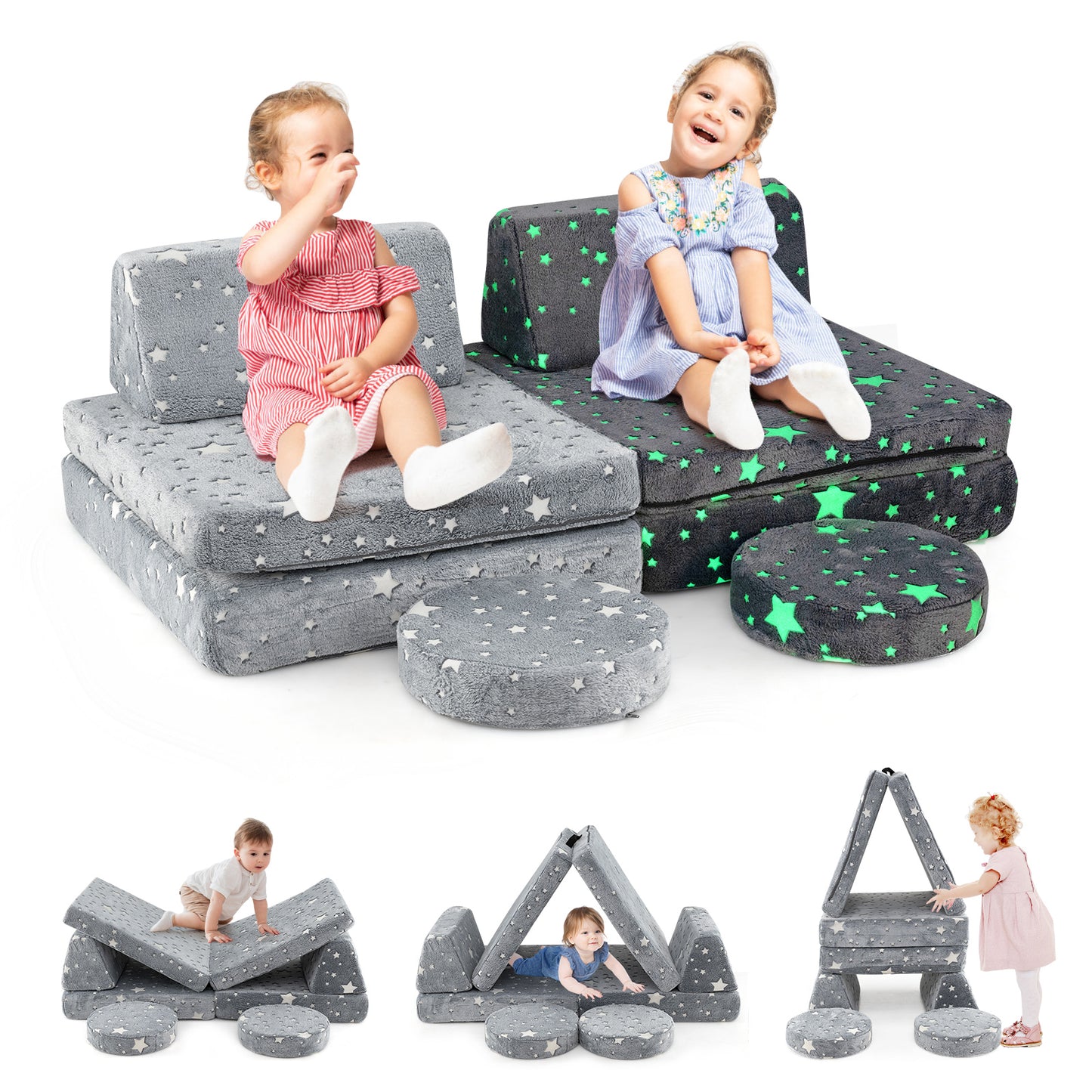 Kids Modular Play Couch Set with Glow-in-the-Dark Patterns