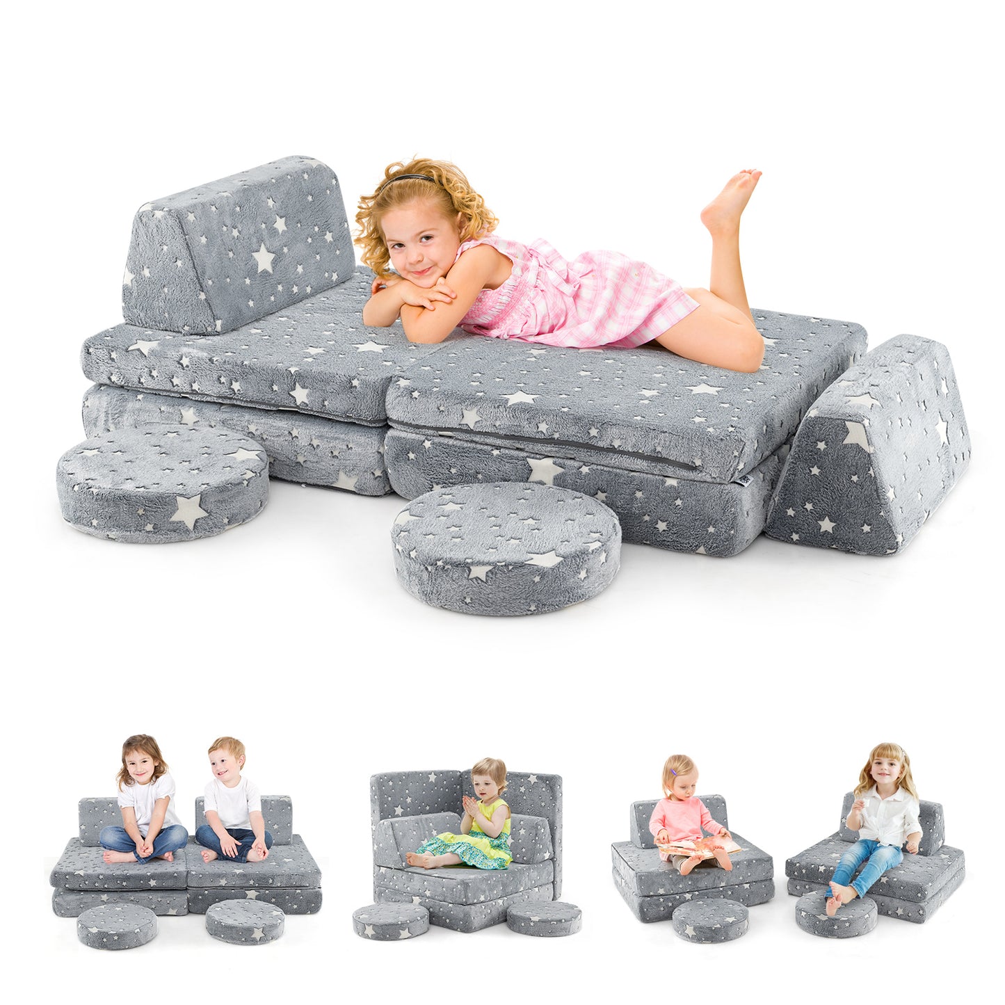 Kids Modular Play Couch Set with Glow-in-the-Dark Patterns