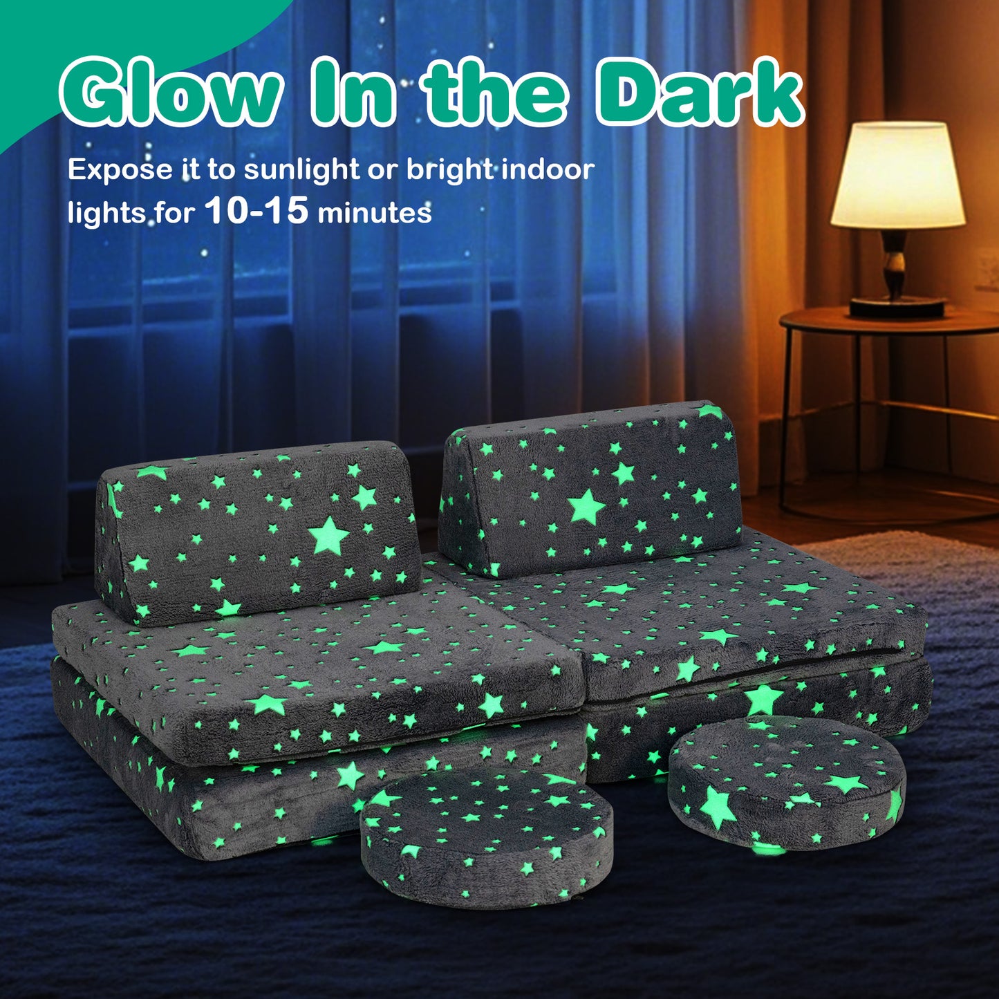 Kids Modular Play Couch Set with Glow-in-the-Dark Patterns