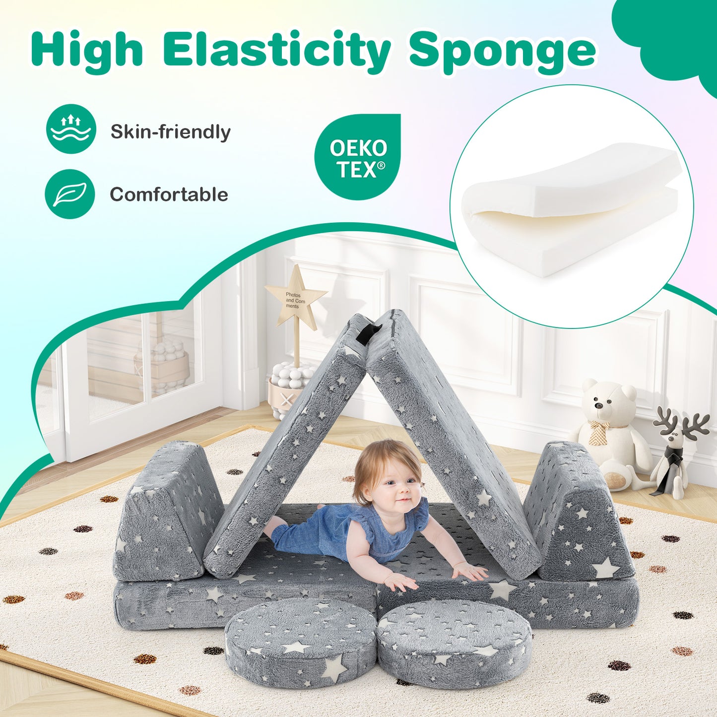 Kids Modular Play Couch Set with Glow-in-the-Dark Patterns