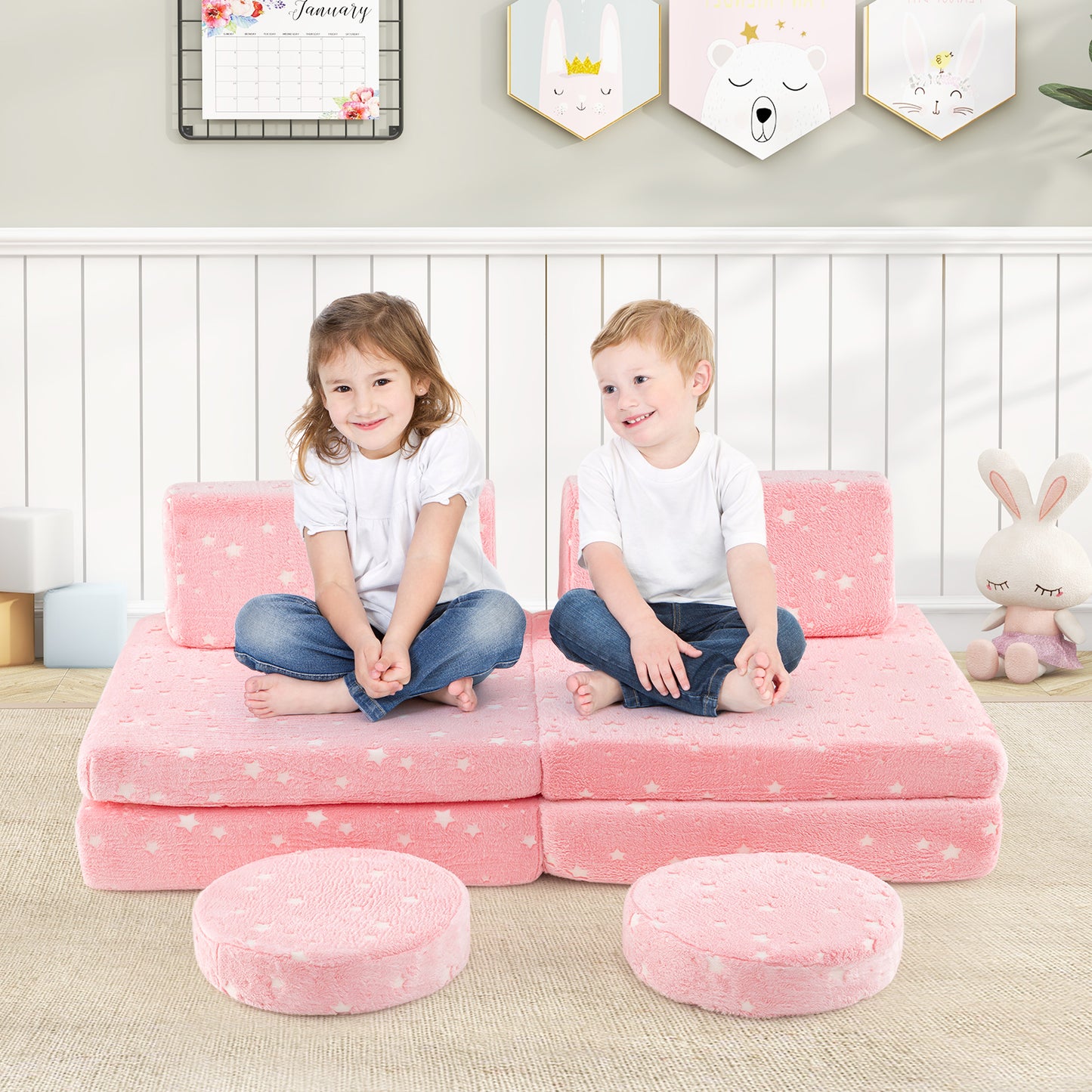 Kids Modular Play Couch Set with Glow-in-the-Dark Patterns