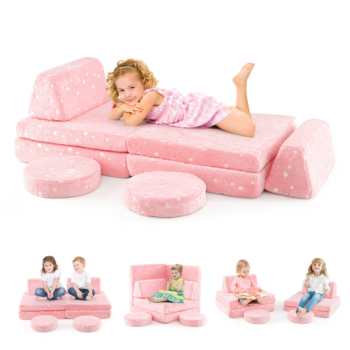Kids Modular Play Couch Set with Glow-in-the-Dark Patterns