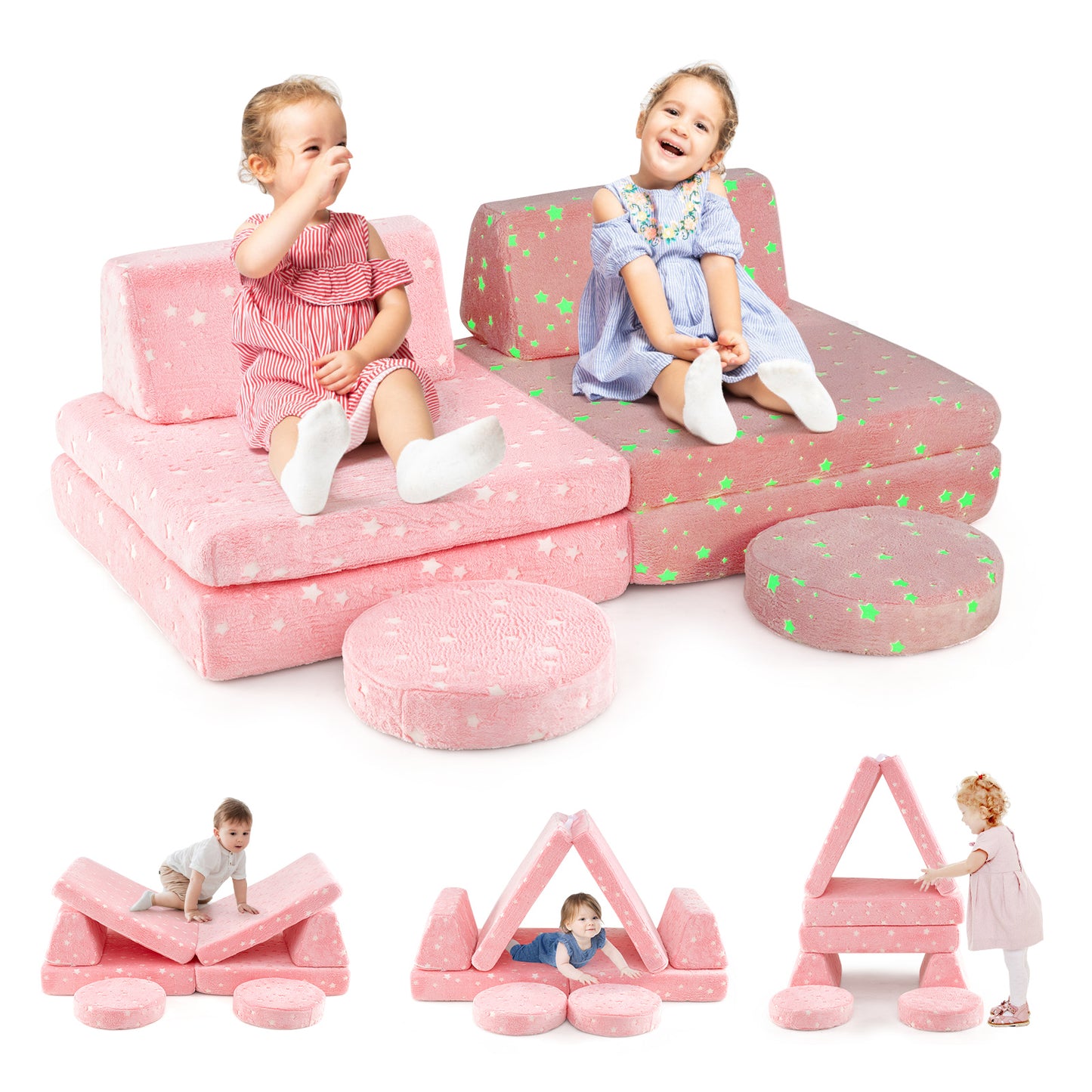 Kids Modular Play Couch Set with Glow-in-the-Dark Patterns