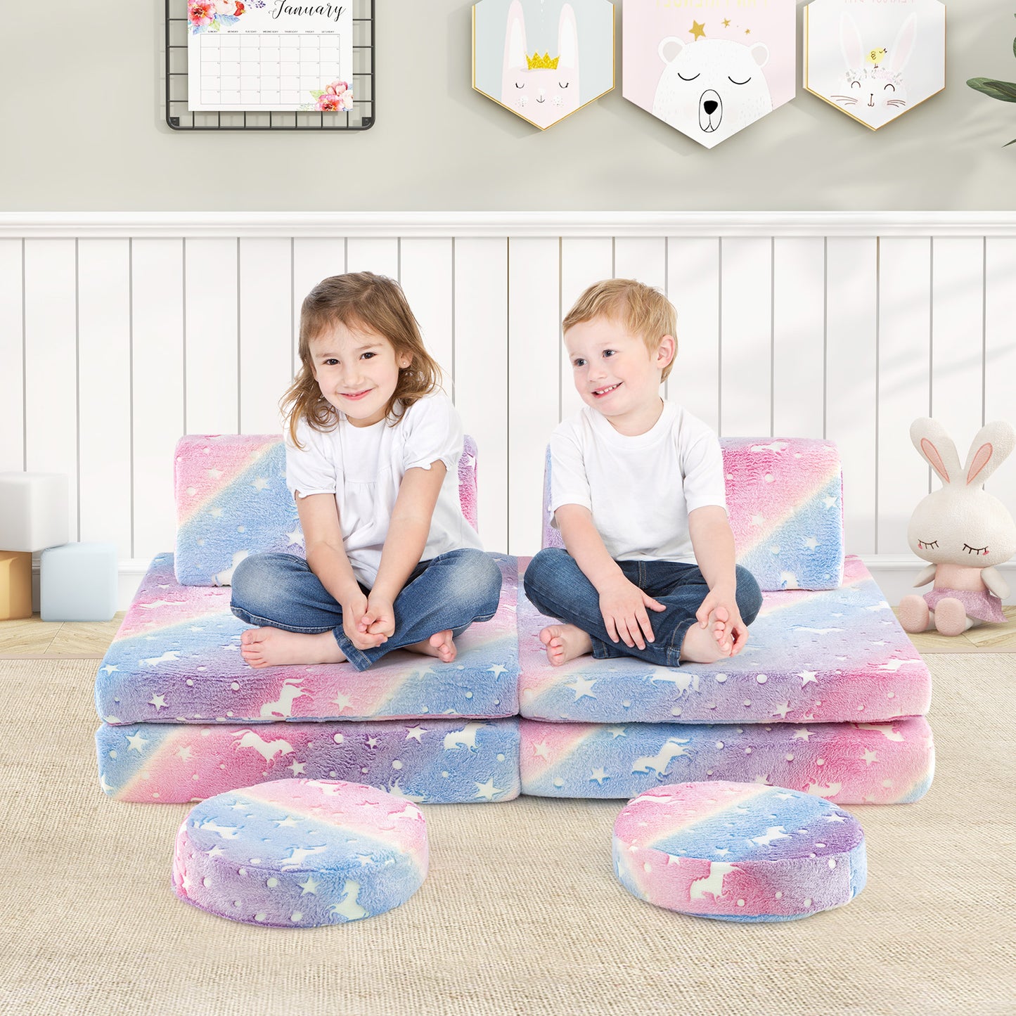 Kids Modular Play Couch Set with Glow-in-the-Dark Patterns
