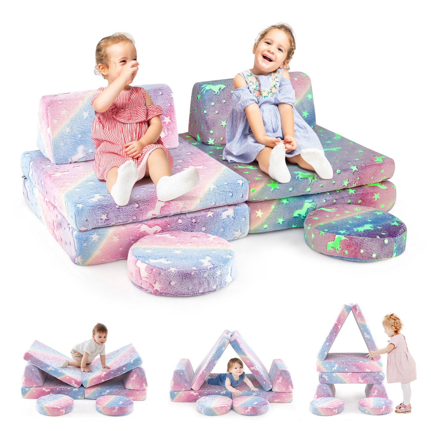 Kids Modular Play Couch Set with Glow-in-the-Dark Patterns
