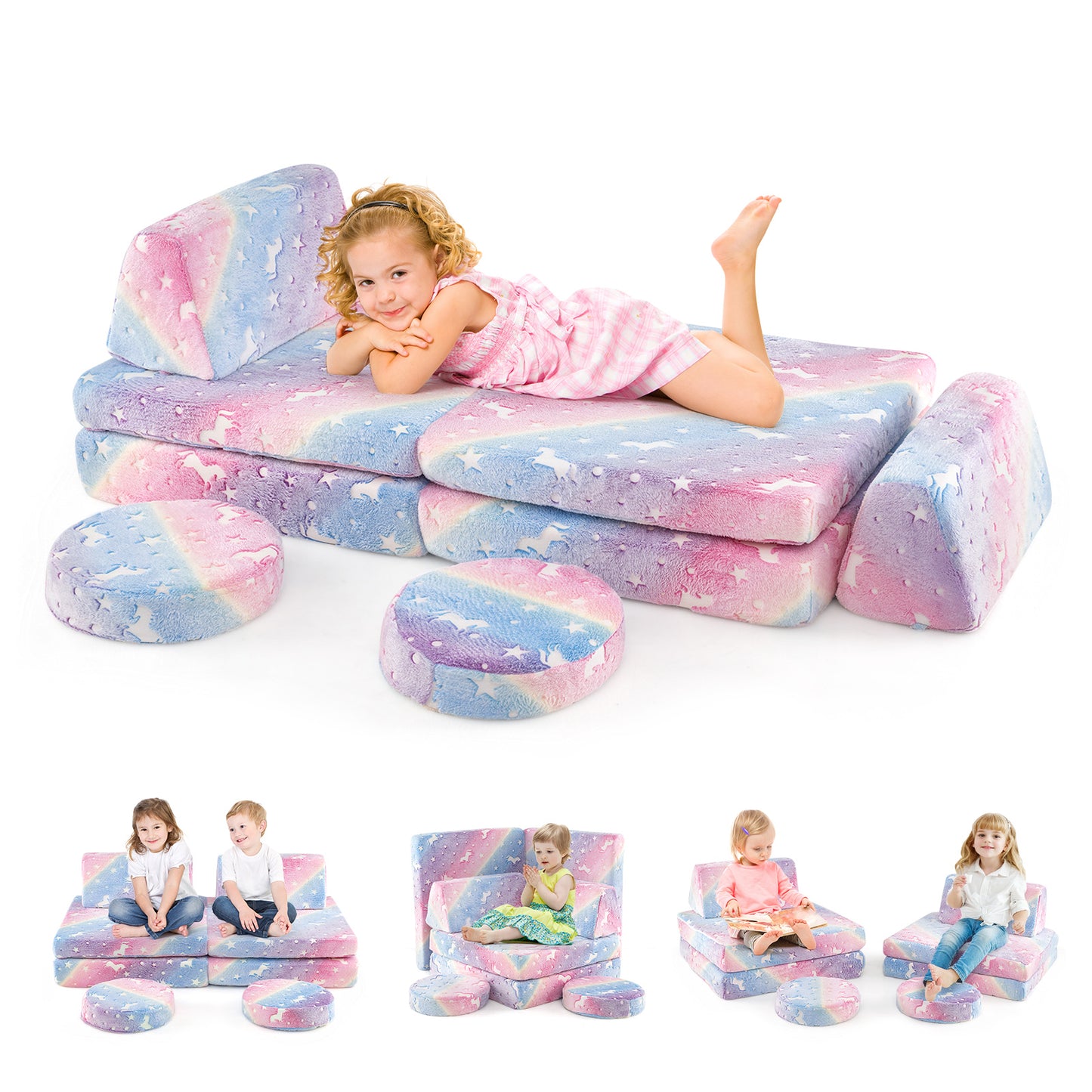 Kids Modular Play Couch Set with Glow-in-the-Dark Patterns
