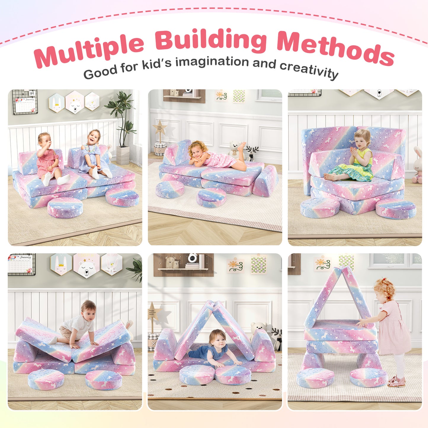 Kids Modular Play Couch Set with Glow-in-the-Dark Patterns
