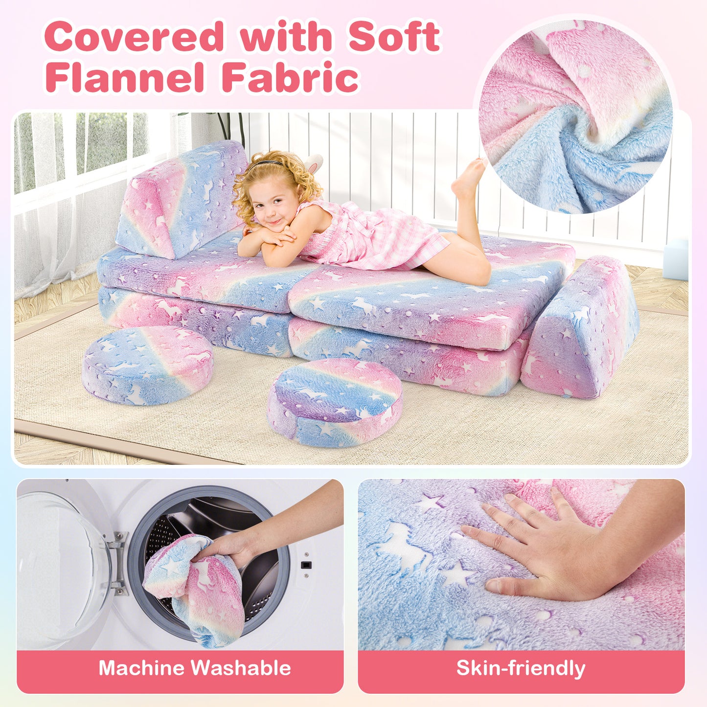 Kids Modular Play Couch Set with Glow-in-the-Dark Patterns