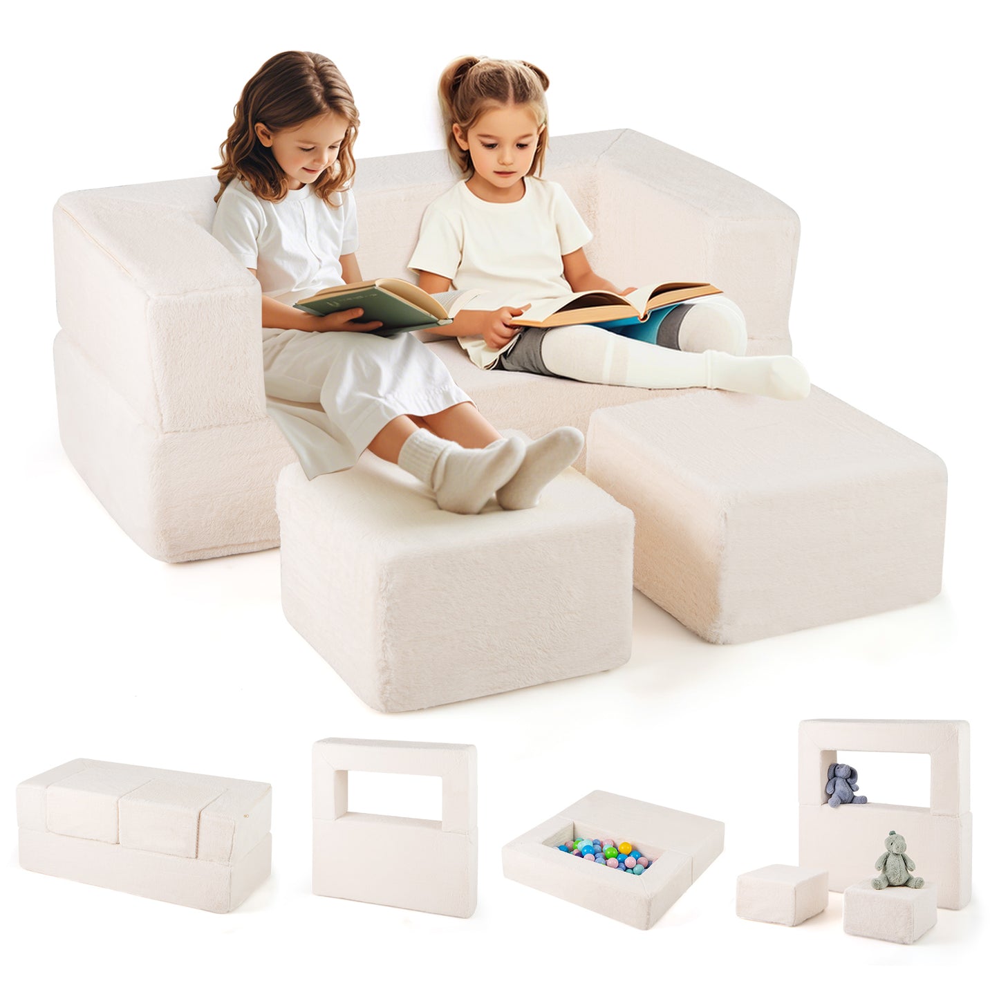 Kids Modular Foam Sofa Convertible Armchair - Beige