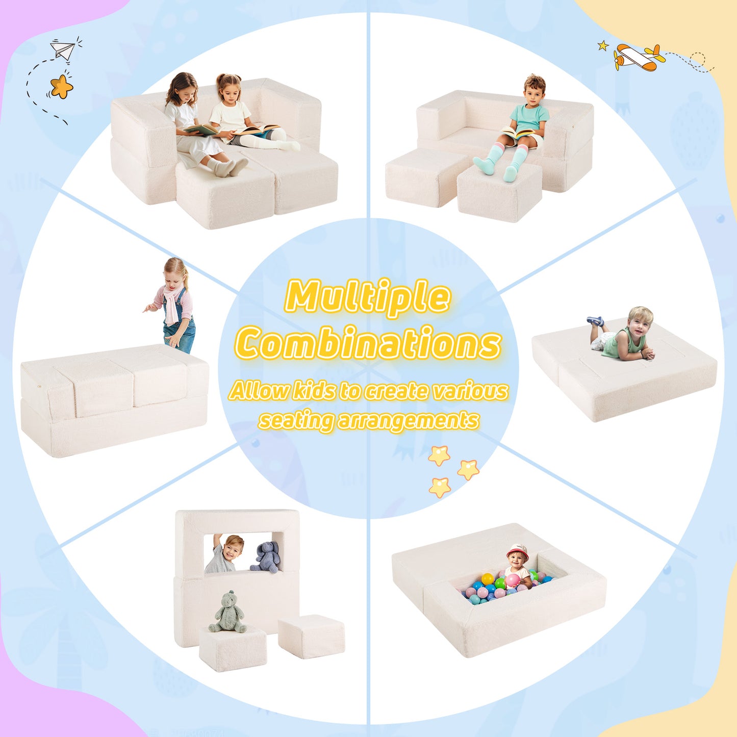 Kids Modular Foam Sofa Convertible Armchair - Beige