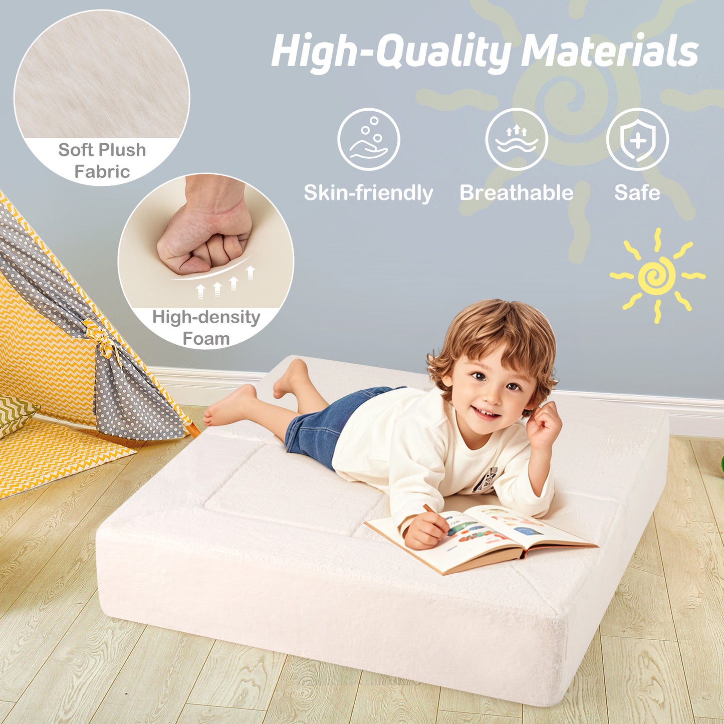 Kids Modular Foam Sofa Convertible Armchair - Beige