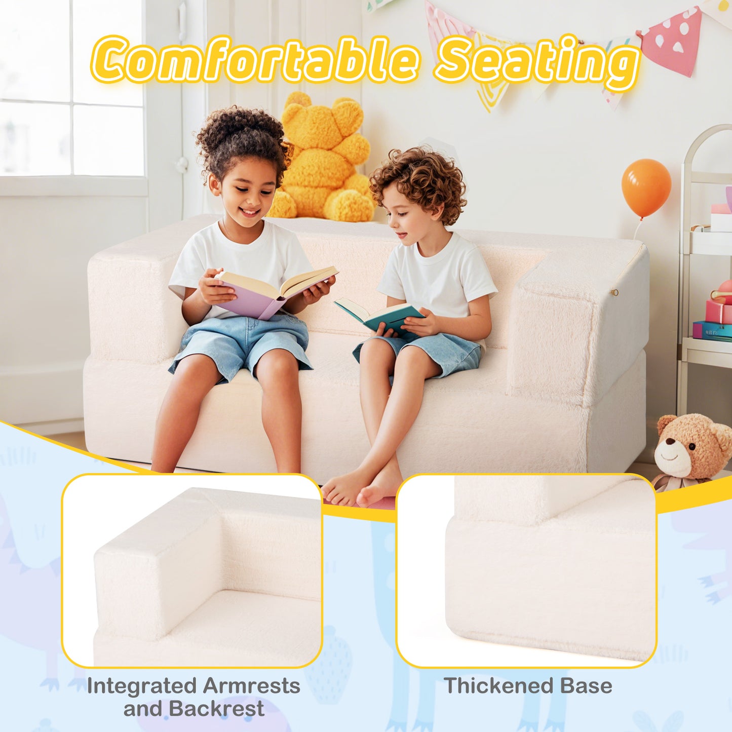 Kids Modular Foam Sofa Convertible Armchair - Beige