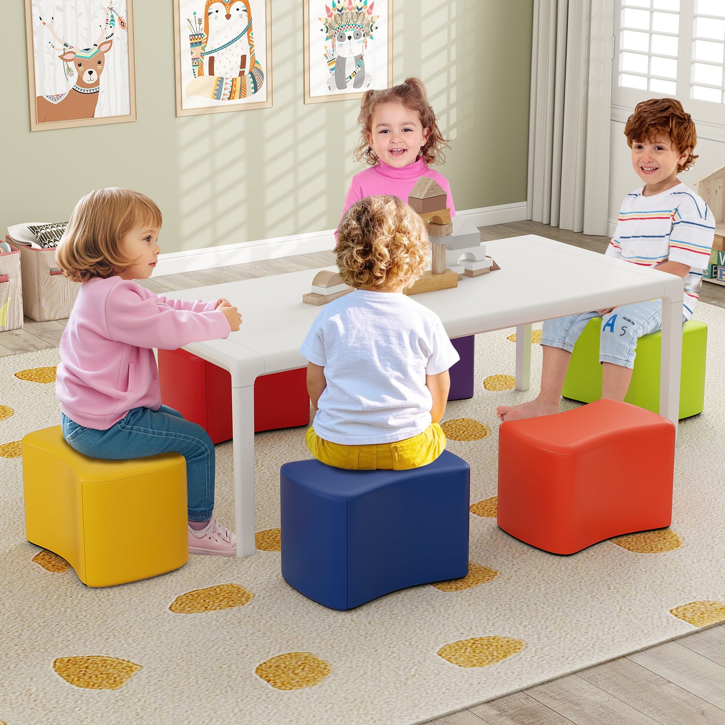 Kids Modular Butterfly Stool Set 6-Piece Multicolor