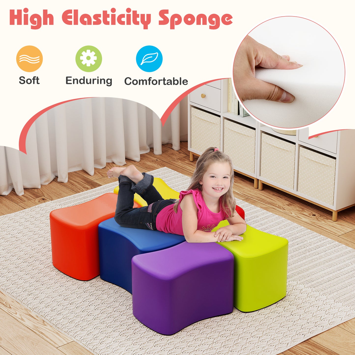 Kids Modular Butterfly Stool Set 6-Piece Multicolor