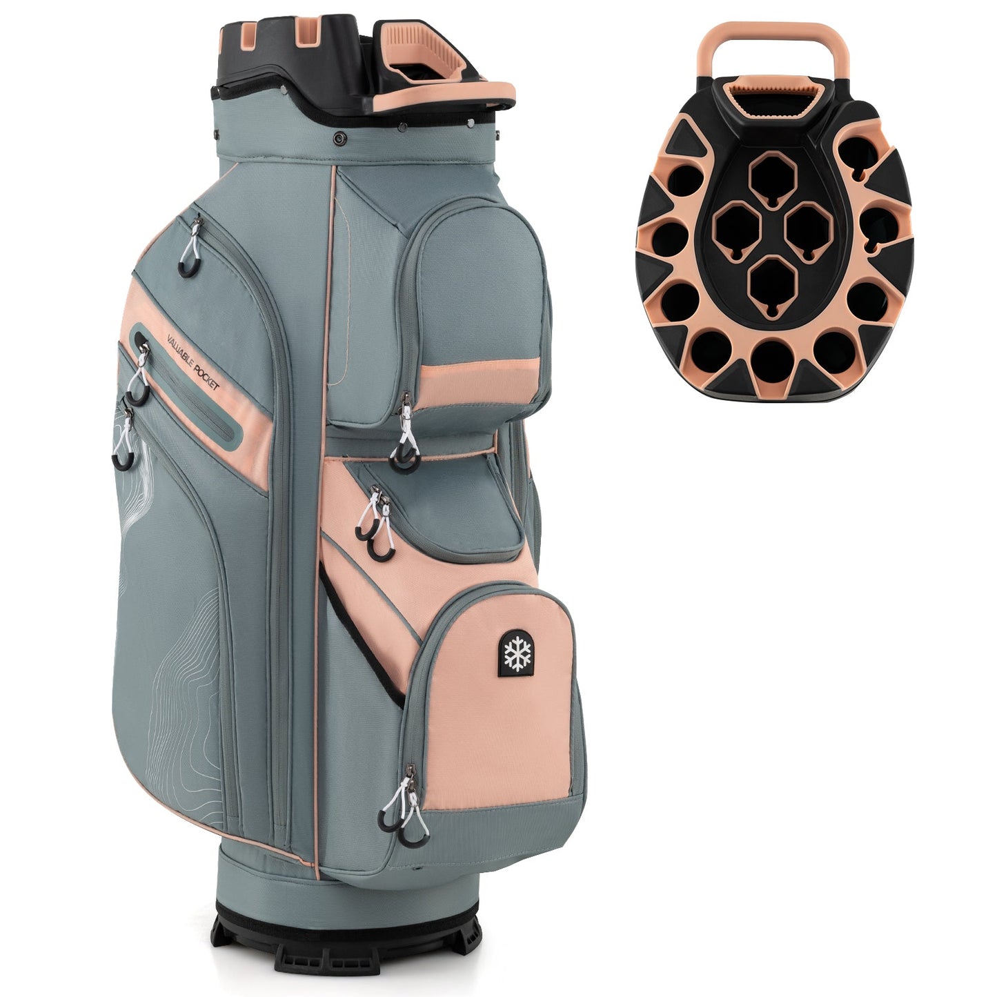 Molded Lock Top Golf Cart Bag with 14-Way Full Length Dividers and 11 Pockets