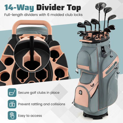 Molded Lock Top Golf Cart Bag with 14-Way Full Length Dividers and 11 Pockets