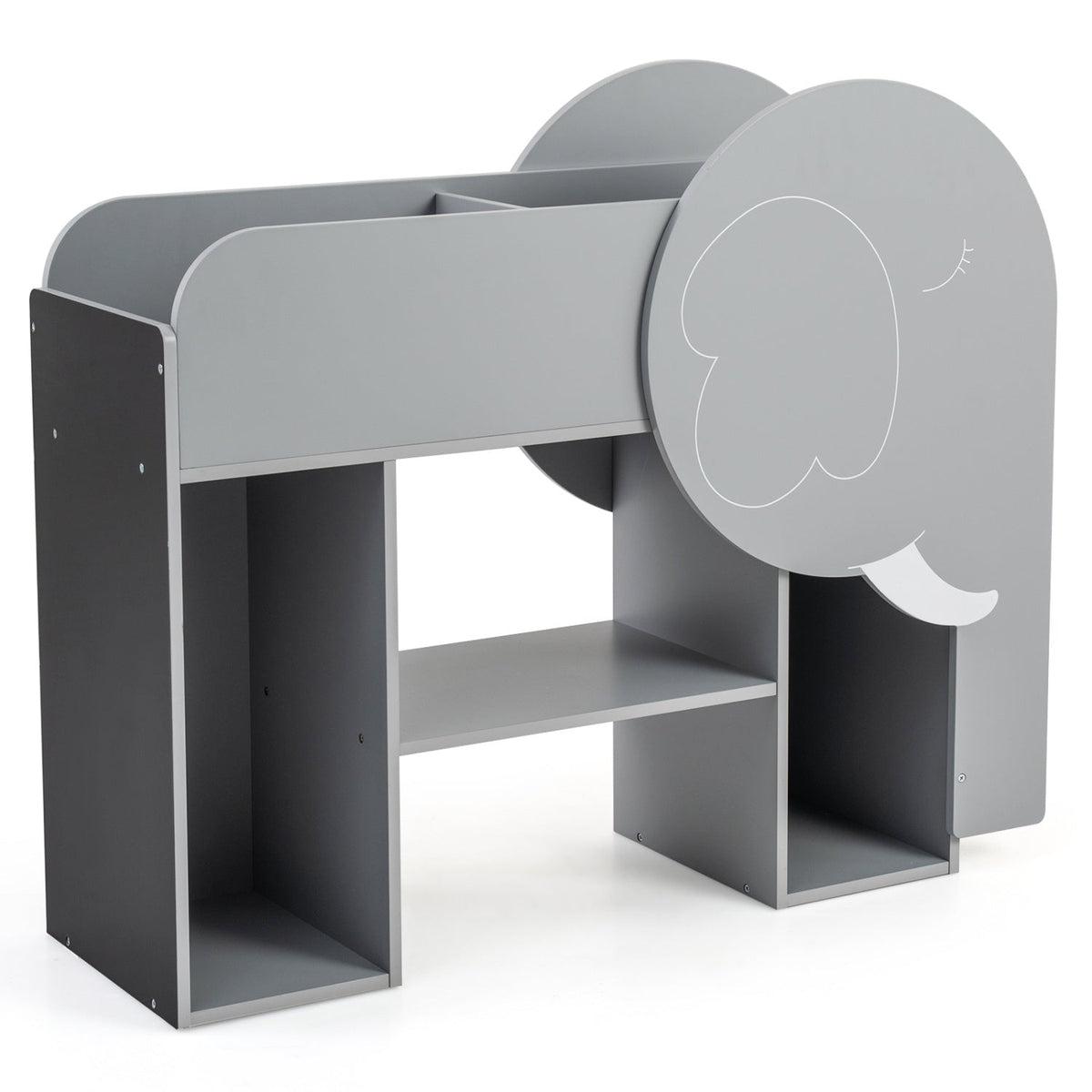 Montessori Bookshelf with Elephant Shape 3-Tier Toddler Toy Storage Organizer-Grey