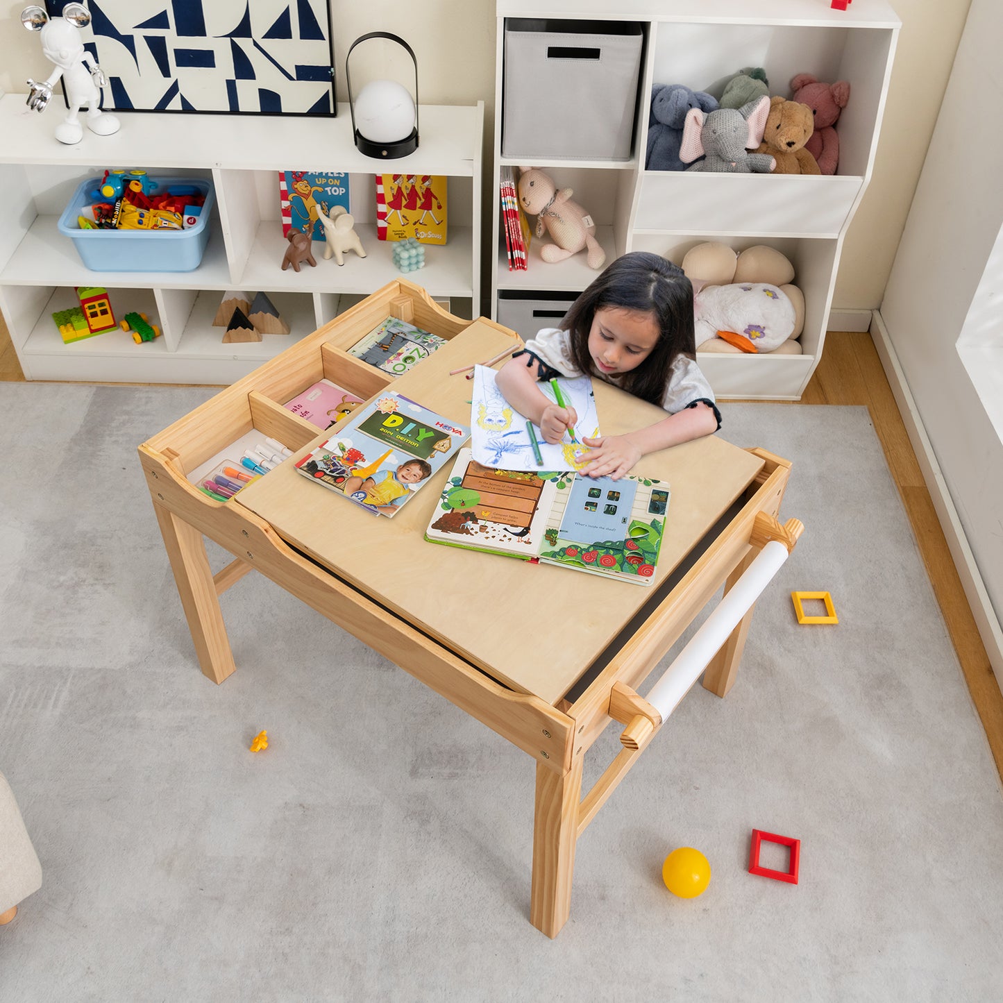 Kids Multi-Activity Play Table with Storage & Paper Roll