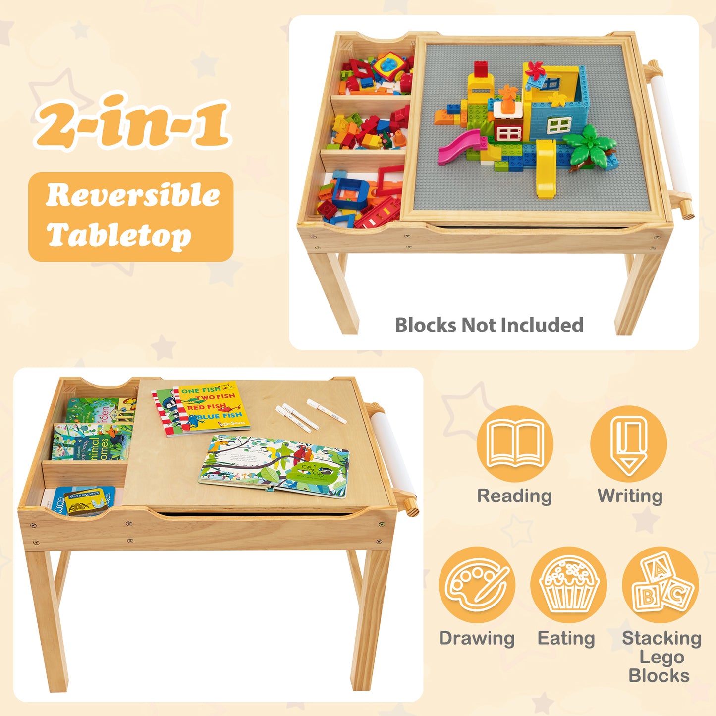 Kids Multi-Activity Play Table with Storage & Paper Roll