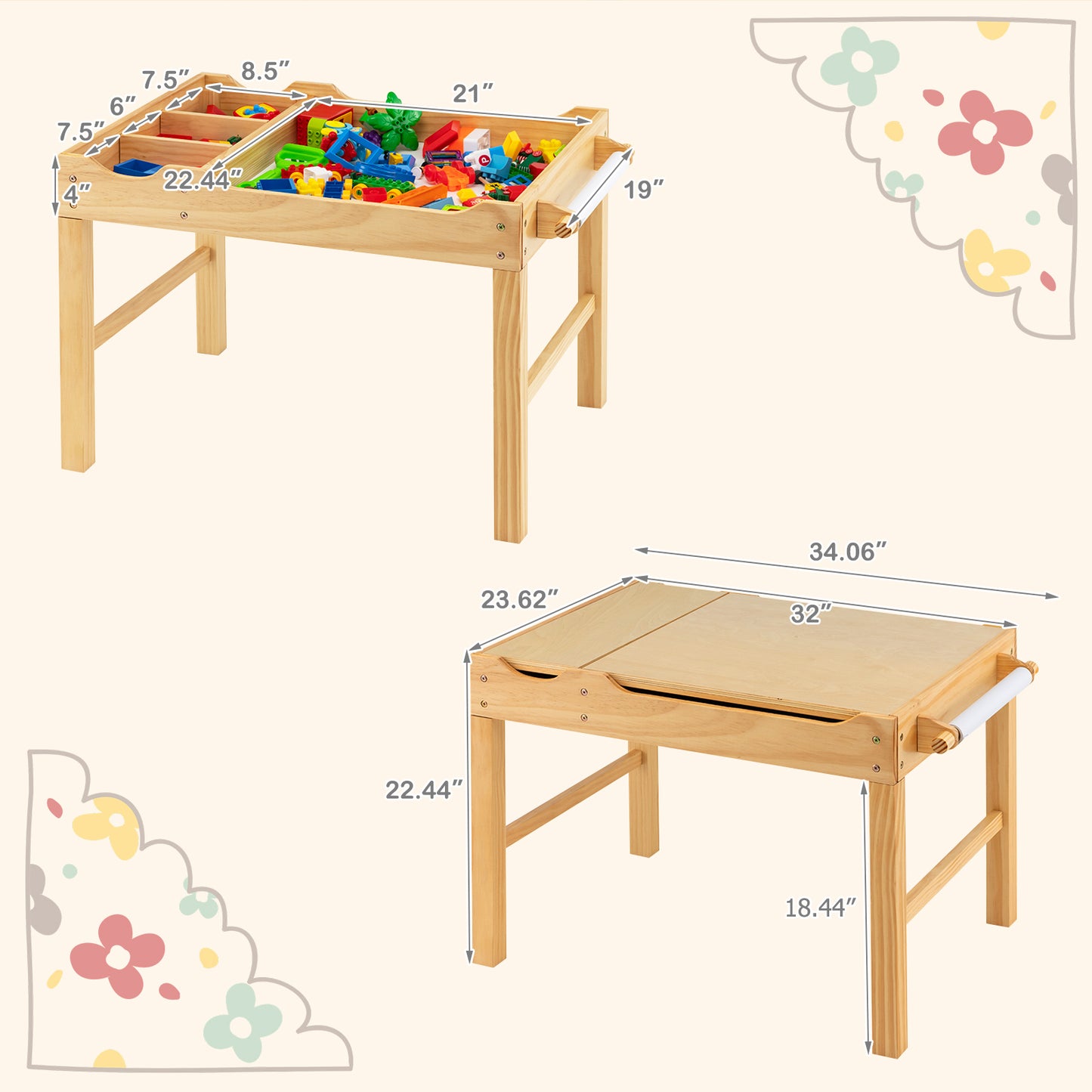 Kids Multi-Activity Play Table with Storage & Paper Roll