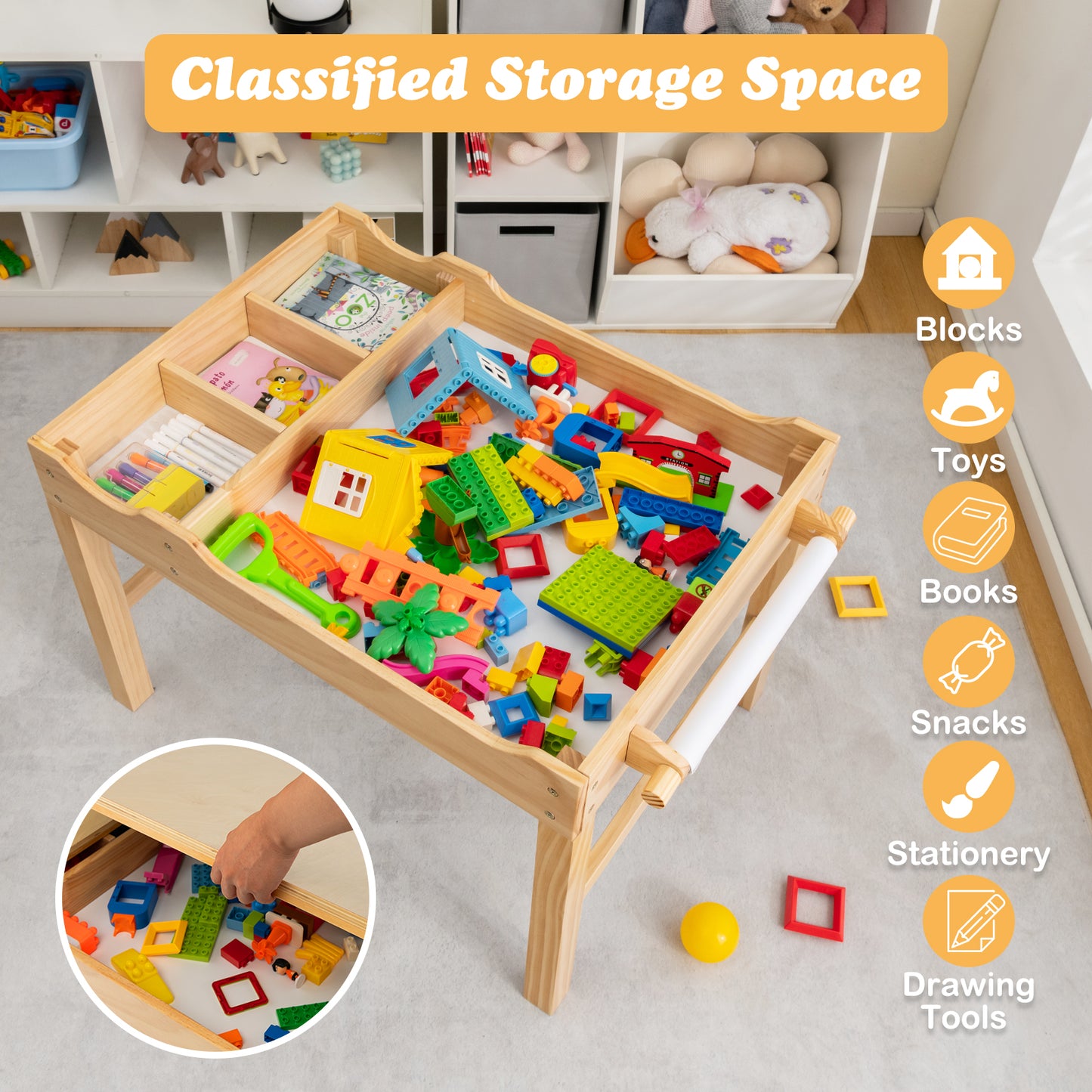 Kids Multi-Activity Play Table with Storage & Paper Roll