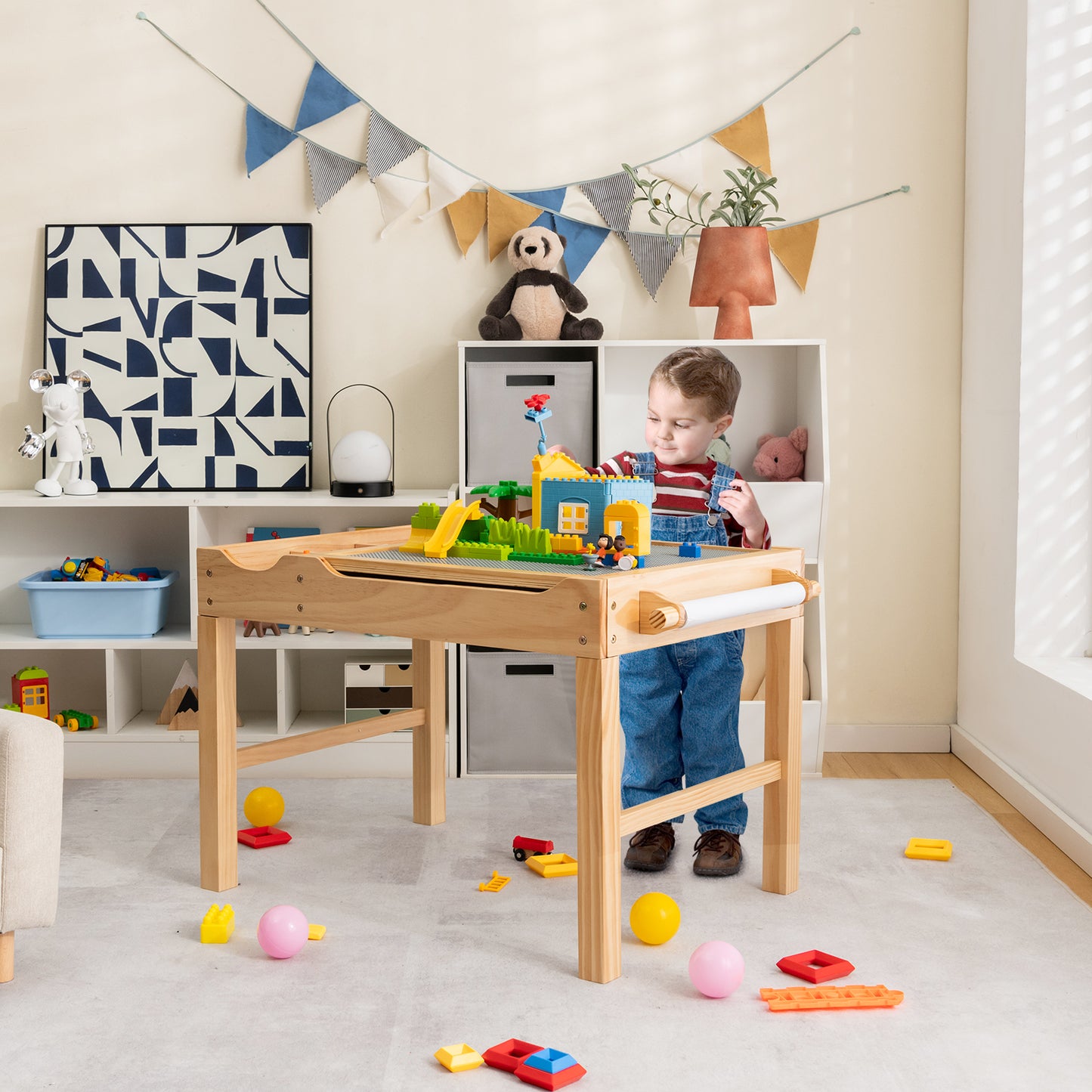 Kids Multi-Activity Play Table with Storage & Paper Roll