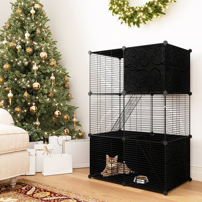 Multi-Level Cat Tower with 2-Door Condo and Hammock-Black